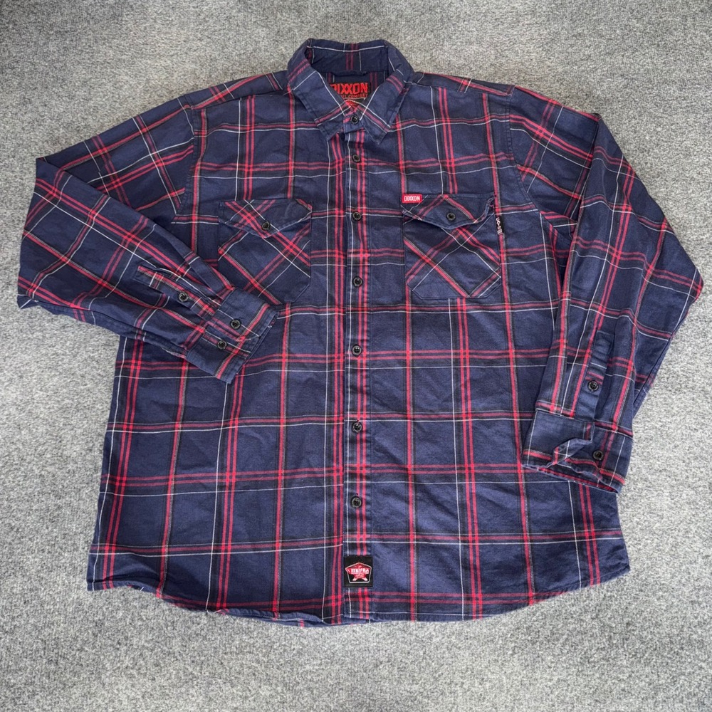 Dixxon Flannel Co The Torch FR Mens 2X Navy Red Plaid Button Down Shirt Workwear